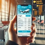 DALL·E 2024-09-20 12.31.34 – A mobile phone screen displaying the interface of a flight booking app (such as Skyscanner or Kayak). The image includes a flight search with options