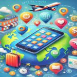 DALL·E 2024-09-20 12.37.20 – A vibrant and engaging cover image for a blog titled ‘5 Apps de viajes que facilitan tus vacaciones.’ The image should depict a smartphone surrounded